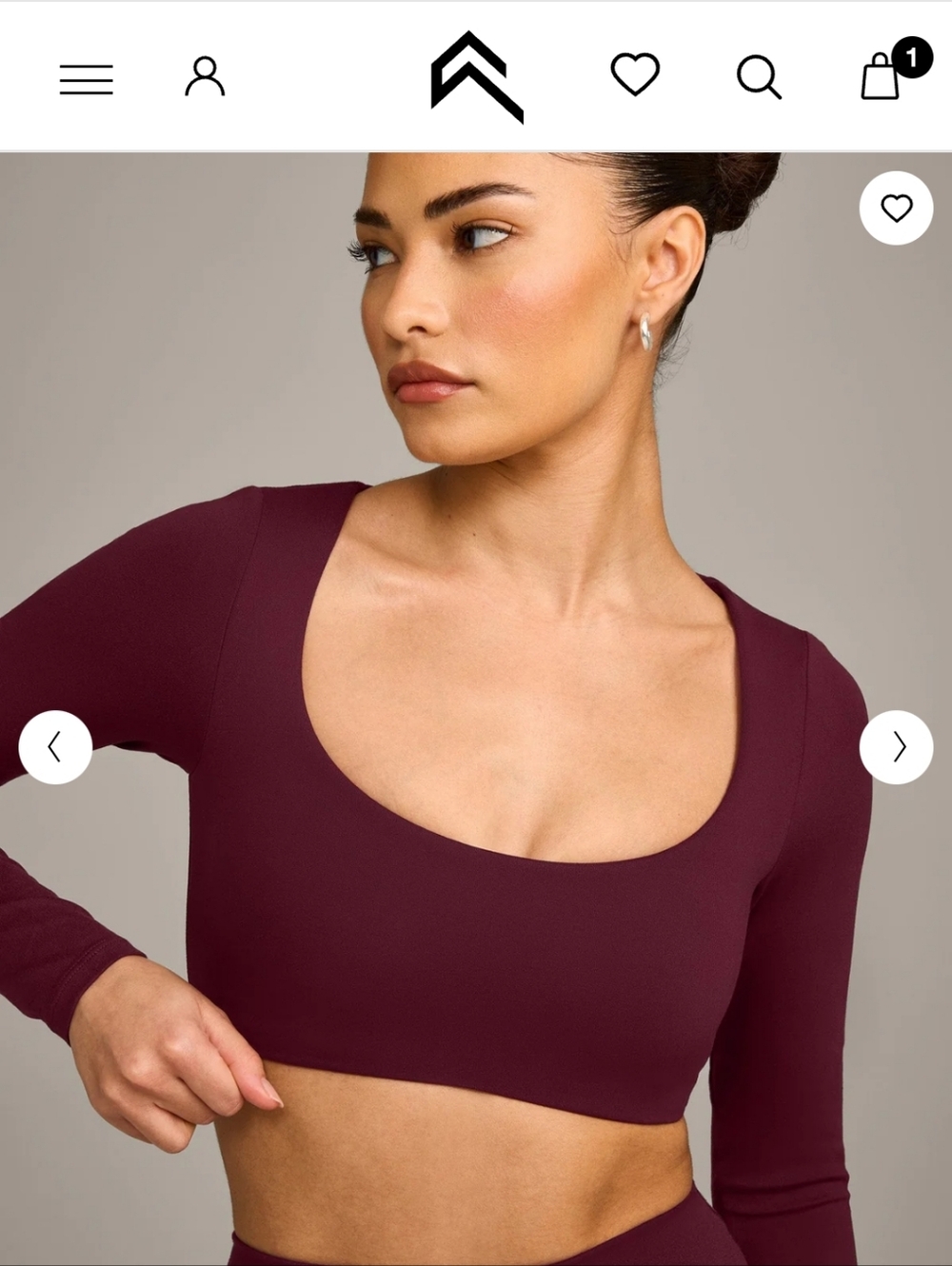 SoftMotion Scoop Neck LS Crop Top with Built in Bra Shelf with Gray Logo